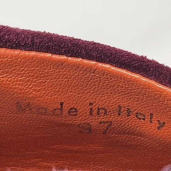 Acne Studios Burgundy Suede Ankle Heeled Booties Size 37 US 7 Zipper Platform - Picture 5 of 10